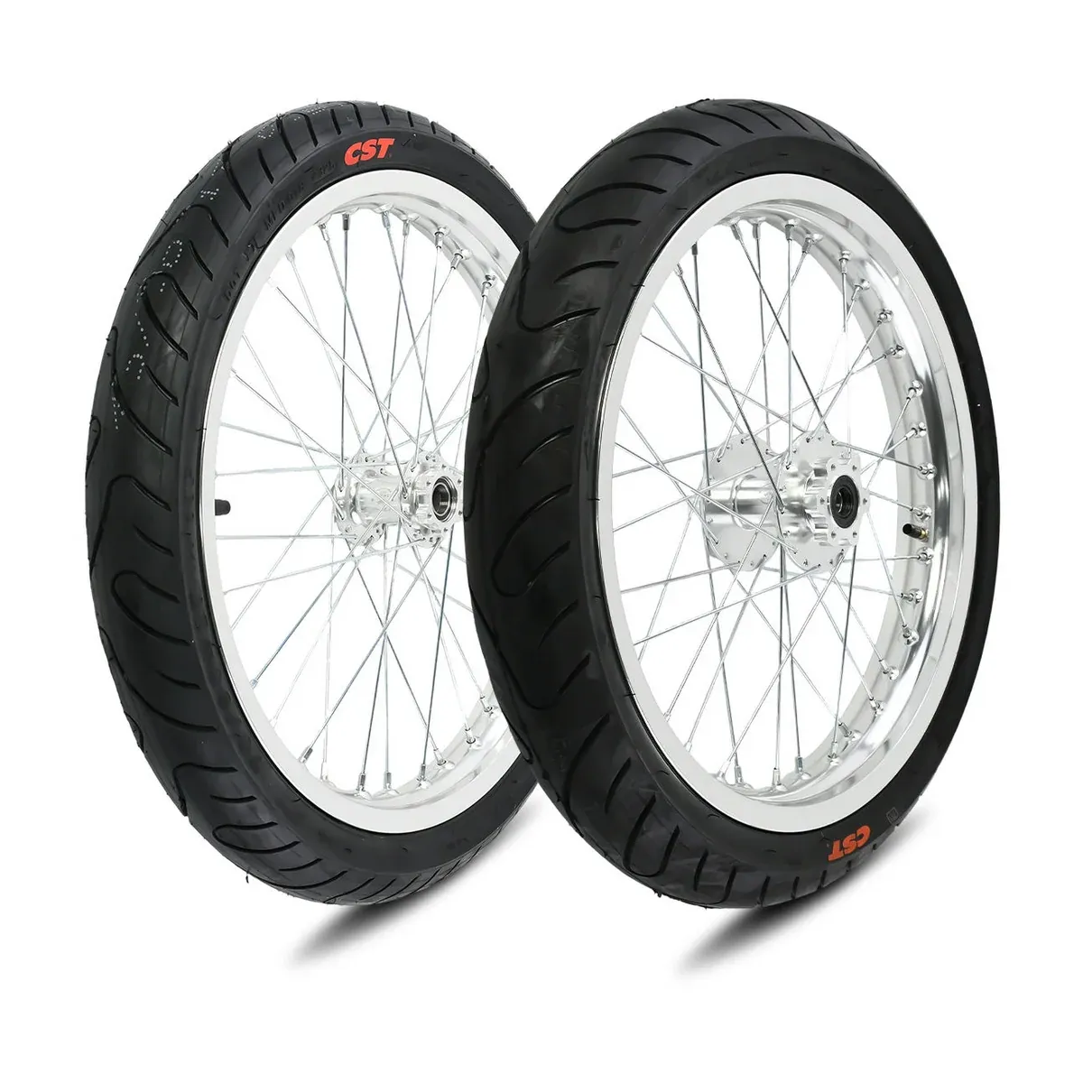 Paire de roues supermoto de 17 pouces avec jantes et moyeux chromés